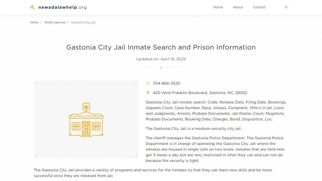 Gastonia City Jail Inmate Search, Visitation, Phone no ...